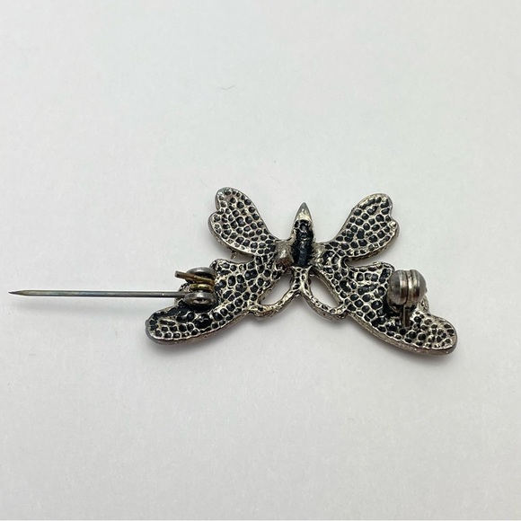 VINTAGE Marcasite Silver Tone Butterfly Brooch - Picture 4 of 8